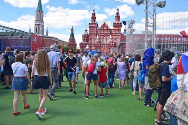 Rusya, Moskova, Haziran 2018. Kızıl Meydan üzerinde bölge fan. 2018 FIFA Dünya Kupası Rusya. Kızıl Meydan Moskova'da Fan Zone.