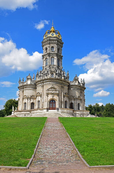 The Temple of the Sign of the Mother of God in Dubrovitsy was built in the style of the Italian Baroque in 1703 in the estate of Prince Boris Golitsyn. Russia, Moscow region, July 2018.