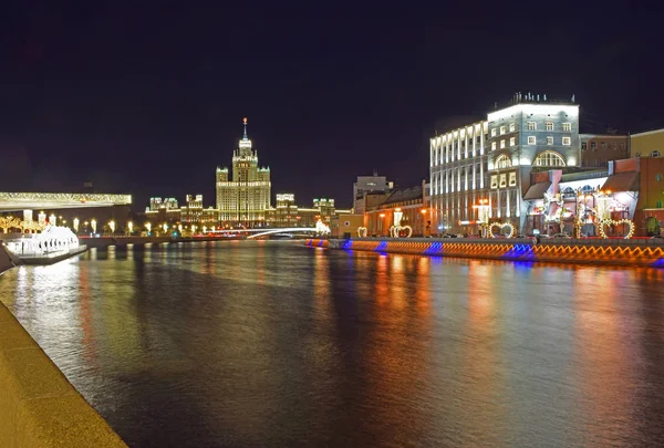 Праздничное Освещение Набережной Москвы Реки Россия Москва Март 2019 — стоковое фото