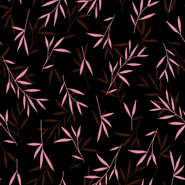Nahtlose Hübsche Rosa Bambusblätter Muster Vektor Illustration Schwarzer Hintergrund — Stockvektor