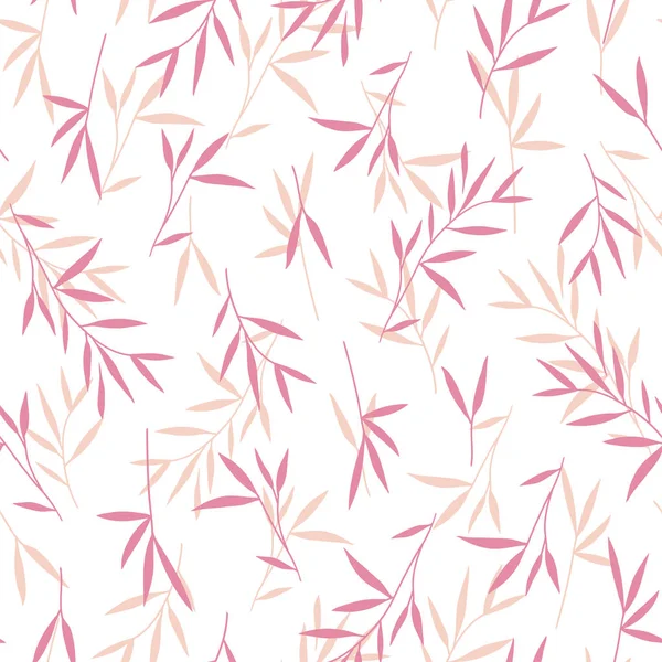 Nahtlose Hübsche Rosa Bambusblätter Muster Vektor Illustration Weißer Hintergrund — Stockvektor