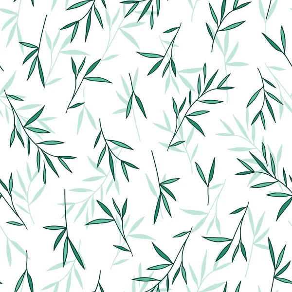 Бесшовные Довольно Бамбуковые Зеленые Листья Узор Вектор Иллюстрация Белый Фон — стоковый вектор