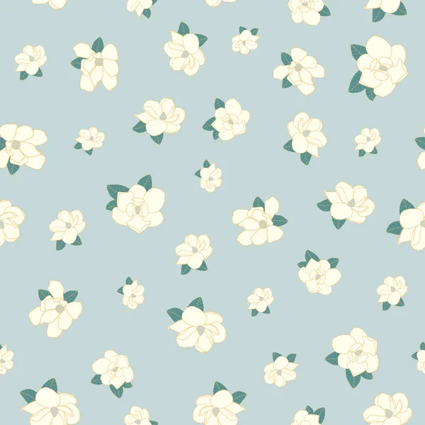 Soluk mavi arka plan ile Dikişsiz desen manolya çiçek. Vektör çizimi
