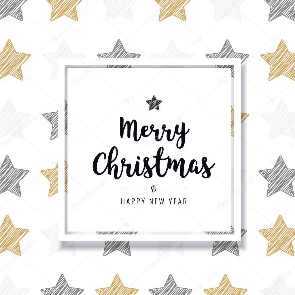 christmas scribble stars golden card greeting text isolated white background