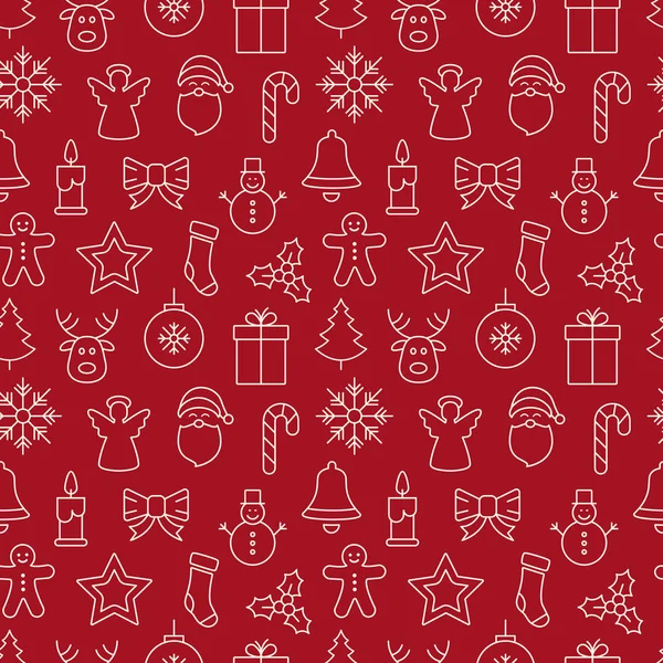 Icona Natale Elementi Modello Senza Soluzione Continuità Sfondo Rosso — Vettoriale Stock
