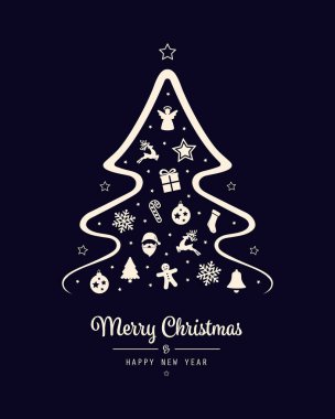neşeli Noel ağacı simgesini öğeleri arka plan kartı