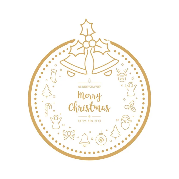 Christmas Golden Icon Bauble Wreath Elements Isolated Background — Stock Vector