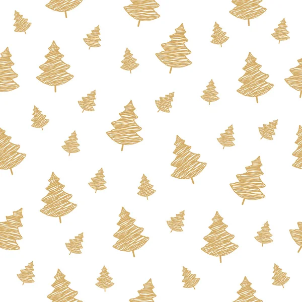 Árbol Navidad Oro Patrón Sin Costura Garabato Dibujo Aislado Fondo — Vector de stock