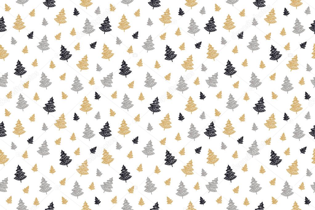 christmas tree seamless pattern scribble drawing isolated background