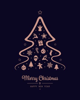 neşeli Noel ağacı simgesini gül altın öğeleri arka plan