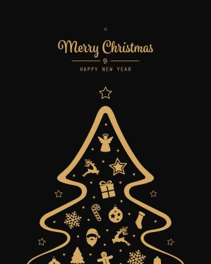 Noel ağacı altın öğeleri siyah arka plan