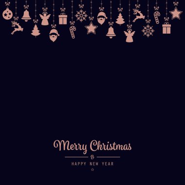 Gül altın Noel selamlar mavi arka plan asılı öğeleri süsleme