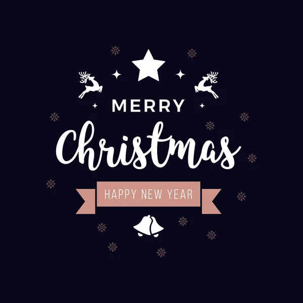 Vrolijk Kerstfeest Groet Tekst Ornamenten Rosegold Blauwe Achtergrond — Stockvector