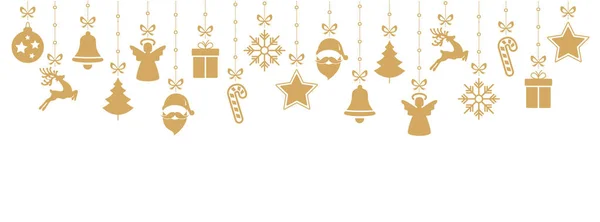 Christmas Golden Ornament Elements Hanging Isolated Background — Stock Vector