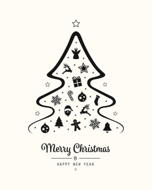 neşeli Noel ağacı simgesini öğeleri arka plan kartı