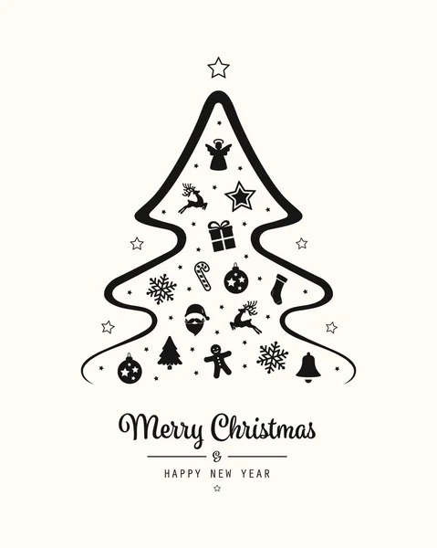 圣诞快乐树图标元素卡背景 — 图库矢量图片