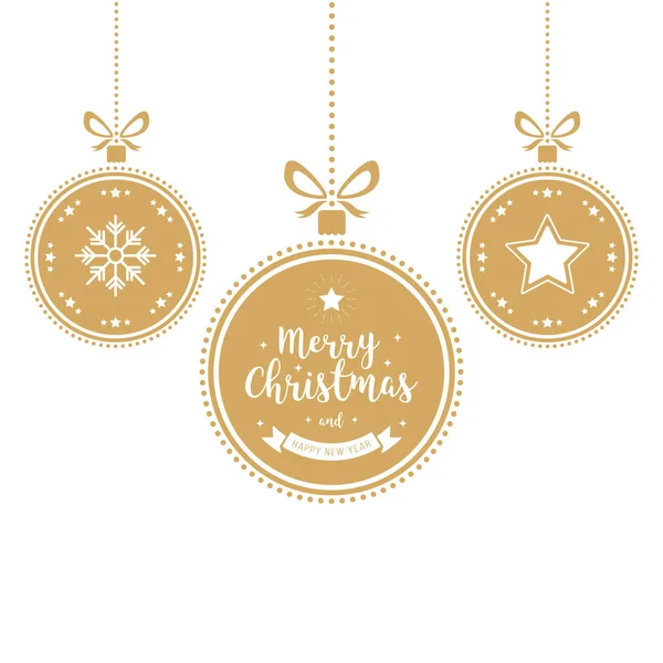 Christmas Wishes Ornaments Golden Baubles Hanging Isolated Background — Stock Vector