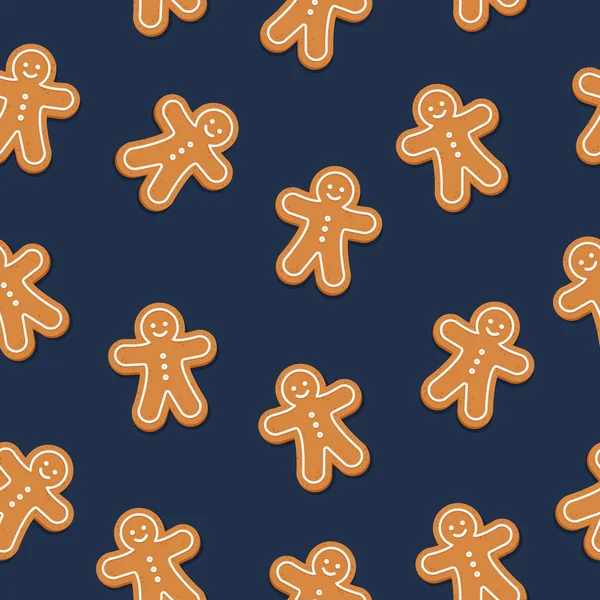 Gingerbread Homem Biscoito Sem Costura Padrão Azul Fundo — Vetor de Stock