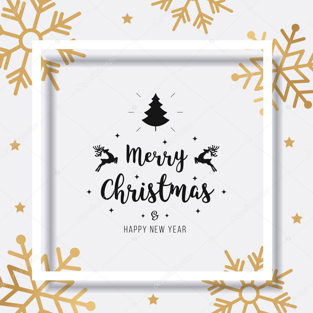 Merry Christmas snowflakes card greeting text shadow frame