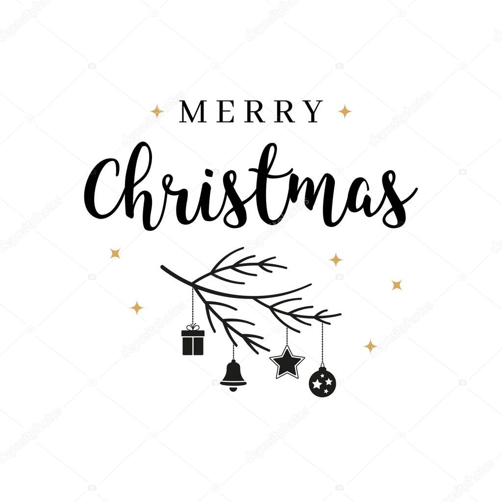 Merry Christmas greeting text lettering isolated background 
