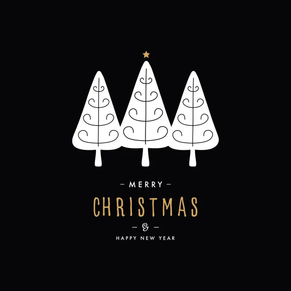 Frohe Weihnachten Gruß Text Bäume Schwarzer Hintergrund — Stockvektor