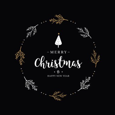 Merry Christmas metin şube daire siyah arka plan tebrik 