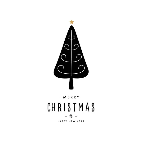 Счастливого Рождества Приветствие Текстовое Дерево Золотая Звезда Изолированный Фон — стоковый вектор