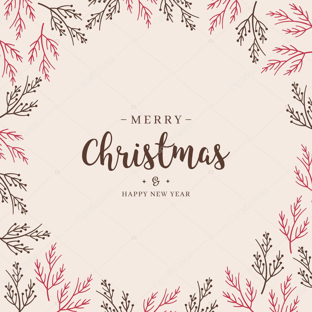Merry Christmas greeting text branch  circle background card