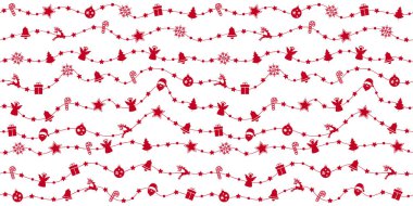 Halat hattı üzerinde Noel süsleri dikişsiz desen beyaz izole
