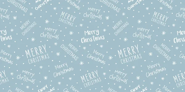 Buon Natale senza cuciture modello sfondo blu con scrittura a mano — Vettoriale Stock