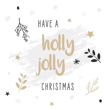 Holly, mutlu noel tebrik kartı, beyaz arka plan.