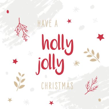 Holly, mutlu noel tebrik kartı, beyaz arka plan.