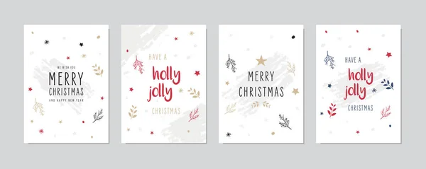 Christmas card set Holly jolly greeting lettering vector. — ストックベクタ