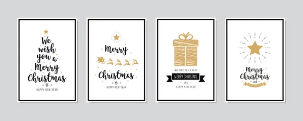 Merry Christmas greeting text lettering card set white background vector. — ストックベクタ