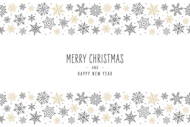 Yılbaşı kar tanesi unsurları sınır kartı ile karşılama metni pürüzsüz desen arka planı.