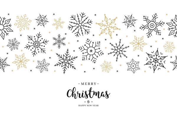 Christmas snowflake elements border card with greeting text seamless pattern background. — Stock Vector