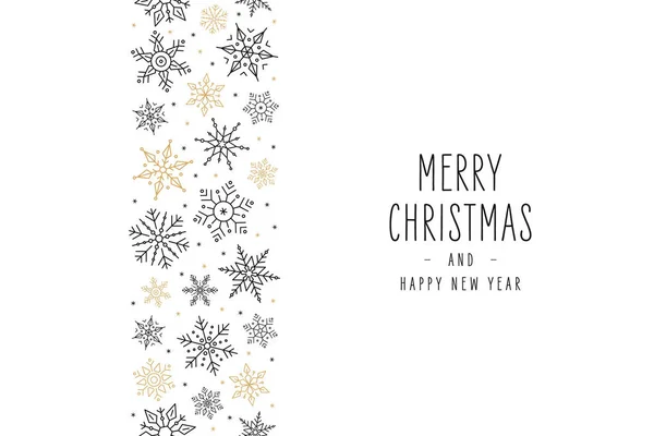 Éléments de flocon de neige de Noël carte frontière avec texte de salutation fond de motif sans couture . — Image vectorielle