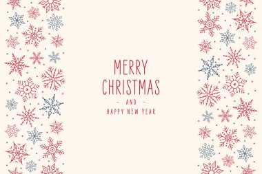 Yılbaşı kar tanesi unsurları sınır kartı ile karşılama metni pürüzsüz desen arka planı.