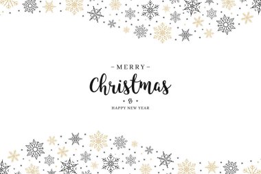 Noel kar taneleri dalga elementleri beyaz arkaplandaki tebrik kartlarını süslüyor