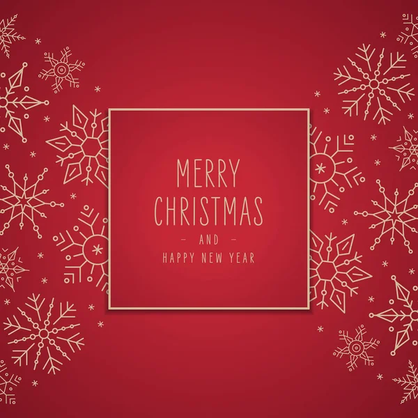 赤い背景にフレームバナーの挨拶と雪の結晶を持つメリークリスマスカード — ストックベクタ