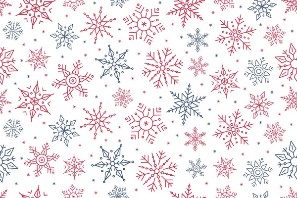 Navidad copo de nieve patrón sin costuras hielo sobre fondo blanco aislado . — Vector de stock