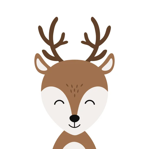 Christmas Reindeer Cute Smile Character Vector Isolated White Background — Stock Vector