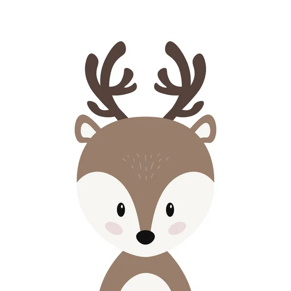 Christmas Reindeer Cute Character Vector Isolated White Background — Stock Vector