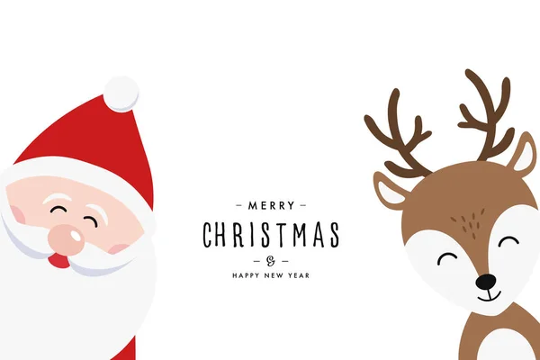 Santa Reindeer Cartoon Merry Christmas Greeting White Background — Stock Vector