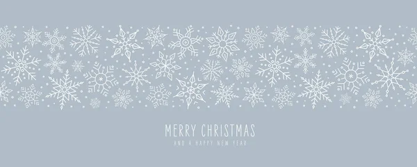 Merry Christmas Greetings Card Snowflakes Banner Ice Blue Background — Stock Vector