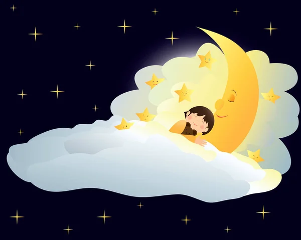 Niño durmiendo en la luna — Foto de Stock