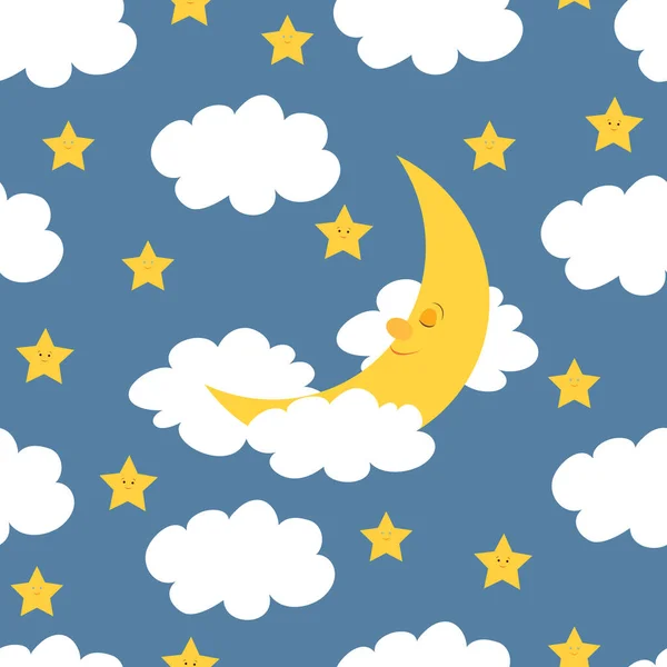 Śpiący Księżyc Gwiazdy Płynny Wzór Może Być Stosowany Tapet Kart — Zdjęcie stockowe