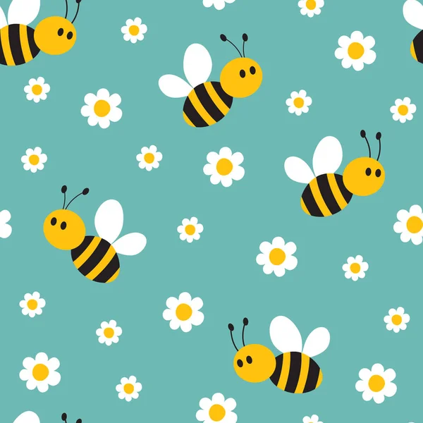 Modèle Sans Couture Avec Abeille Mignonne Fleurs Peut Être Utilisé — Photo