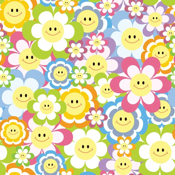 Seamless Pattern Smiley Flowers — Stock Photo, Image