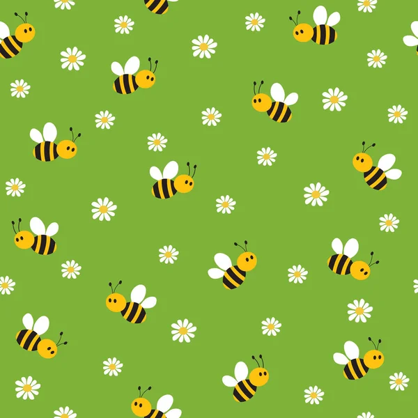 Nahtloses Muster Mit Niedlichen Bienen Und Blumen Kann Für Tapeten — Stockfoto